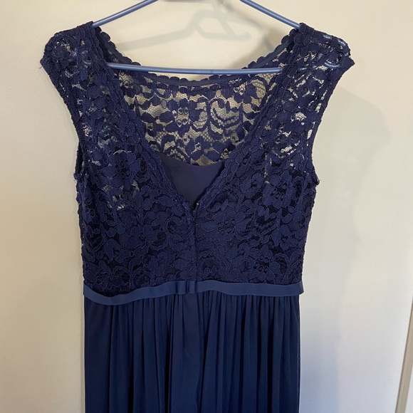 Navy Lace Bodice Full Length Bridesmaid Dress - Picture 3 of 11